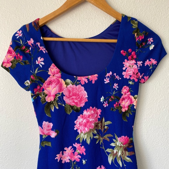 Vava voom pink rose royal blue midi dress Xs - Picture 16 of 16
